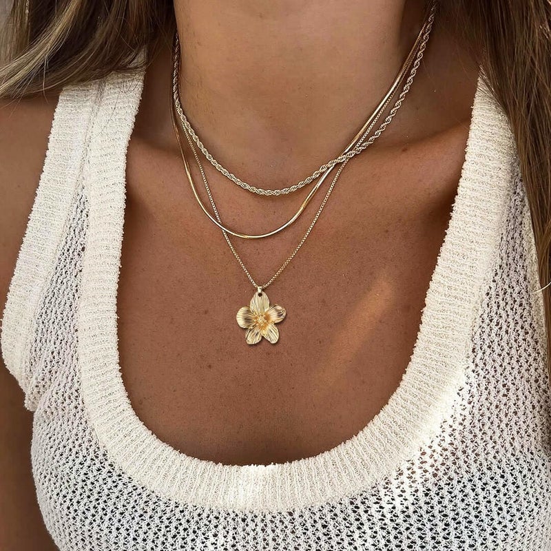 Dodder Store Gold Layered Necklaces for Women, 14K Gold Plated Dainty Gold Chain Choker Necklace Stack, Herringbone Gold Necklaces Set - Image 1